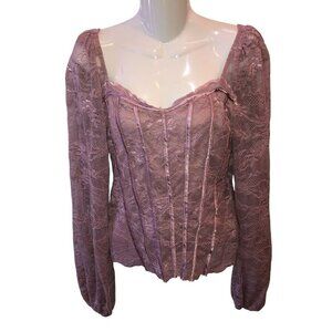 New Willow Root Womens Small Mauve Woodrose Floral Lace Corset Top Shirt Blouse